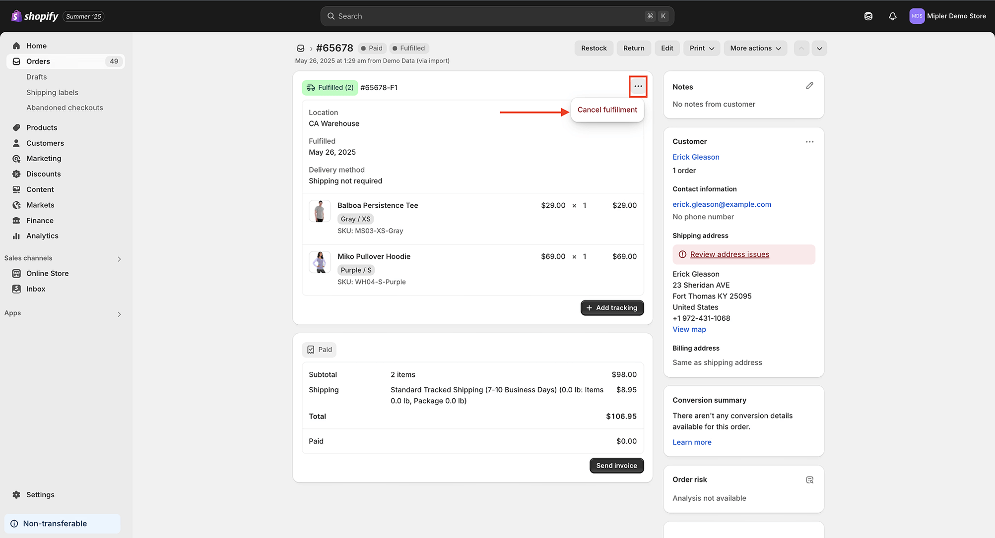 Jak anulować realizację zamówienia krok 2