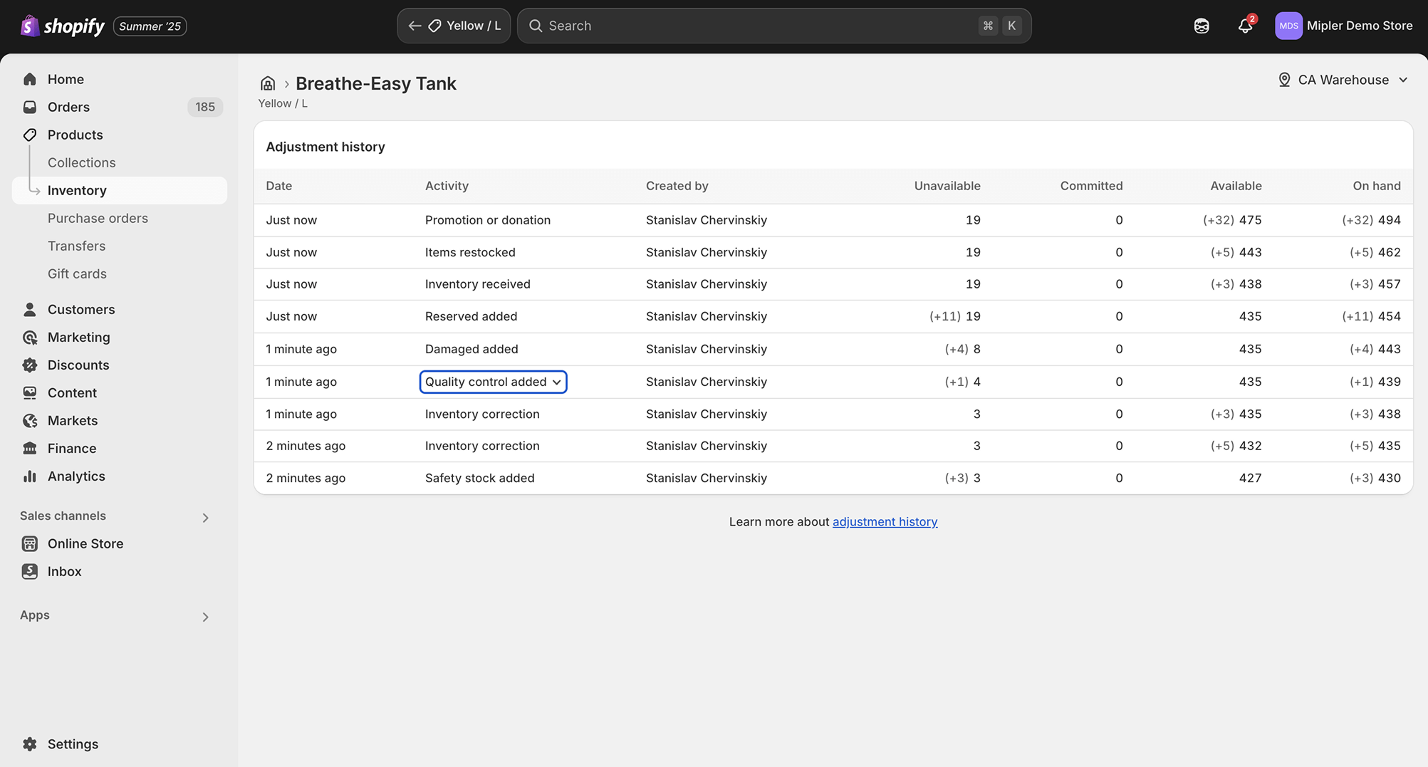 Jak zobrazit historii zásob krok 3