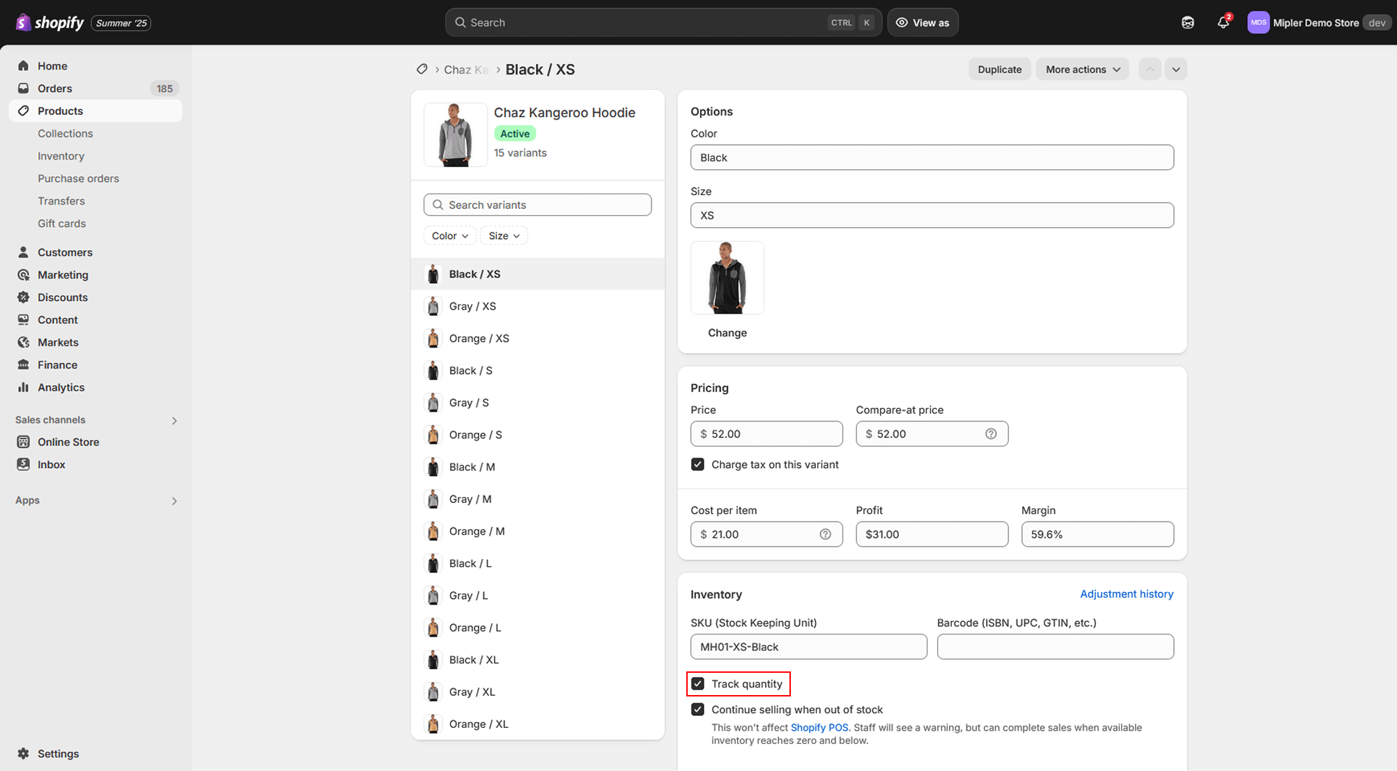 Informacje o śledzeniu ilości