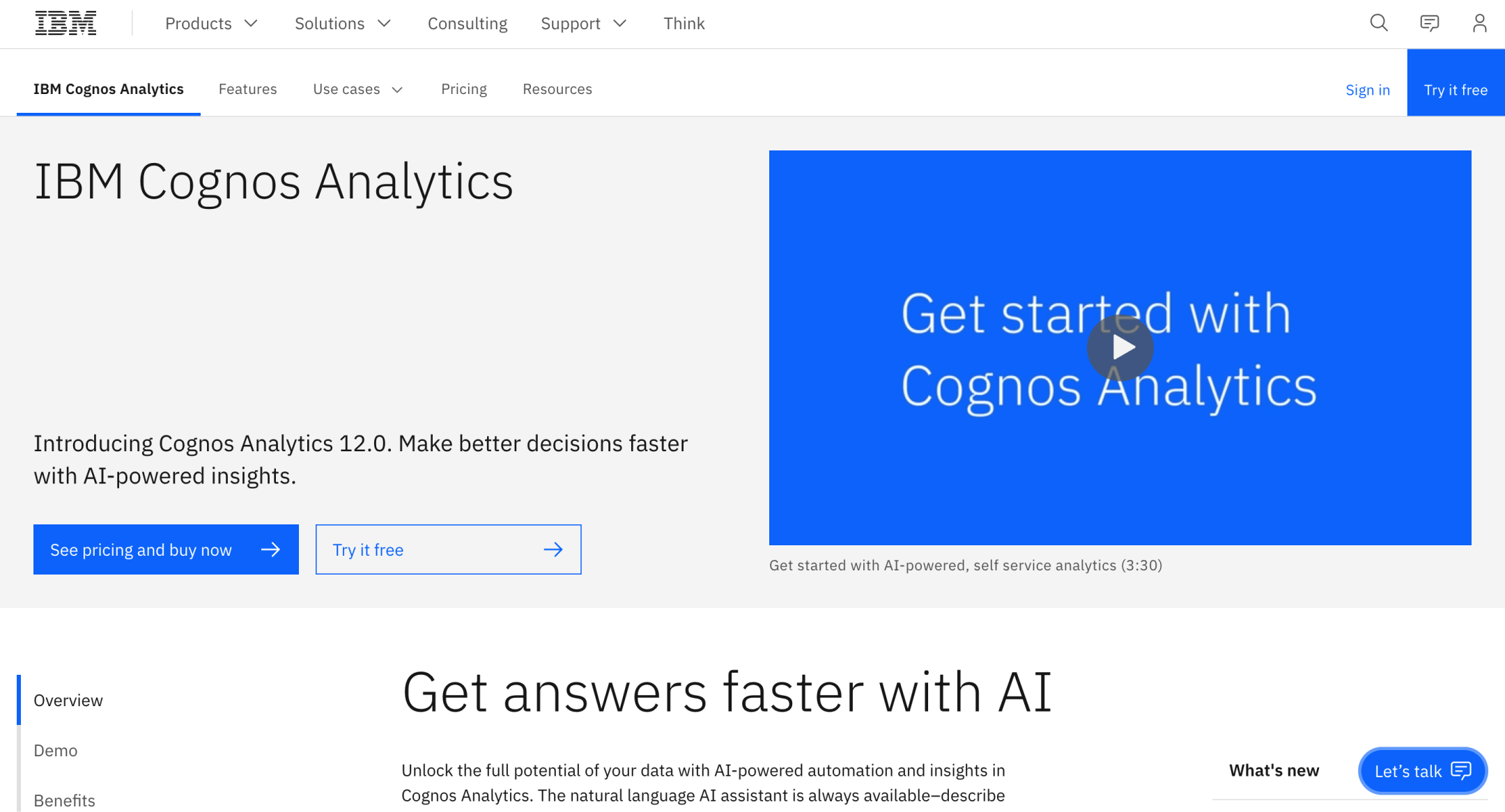 The screenshot demonstrates the interface of IBM Cognos Analytics app