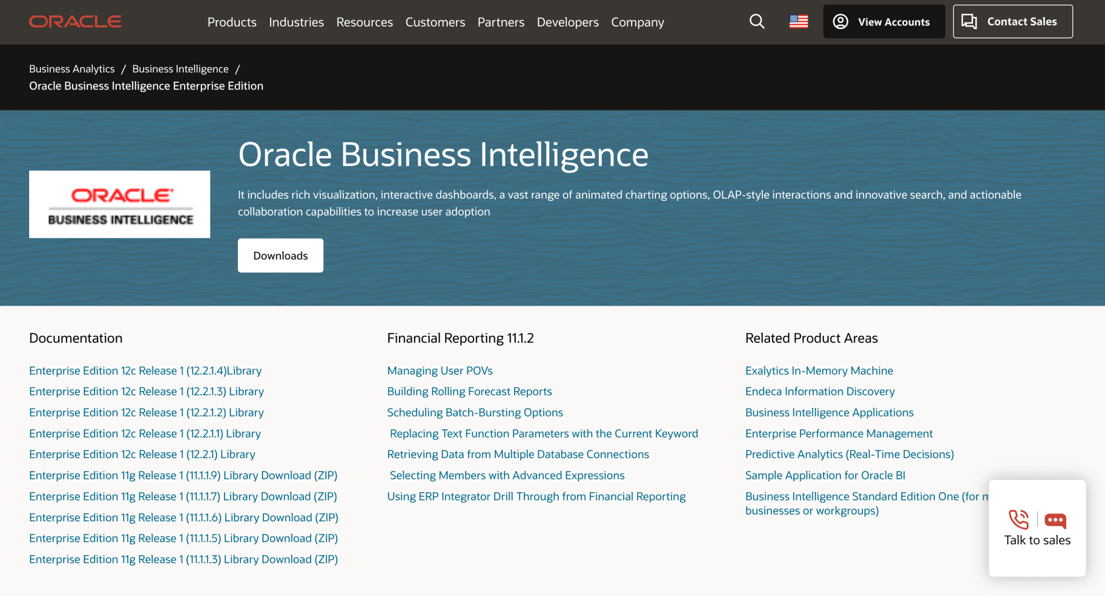 The screenshot demonstrates the interface of Oracle Business Intelligence solution