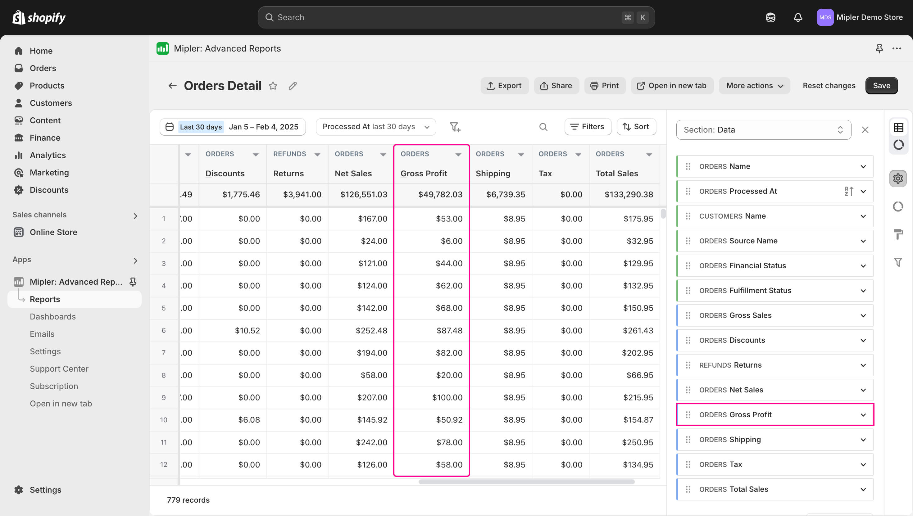 Adicionar coluna de Lucro Bruto ao Relatório