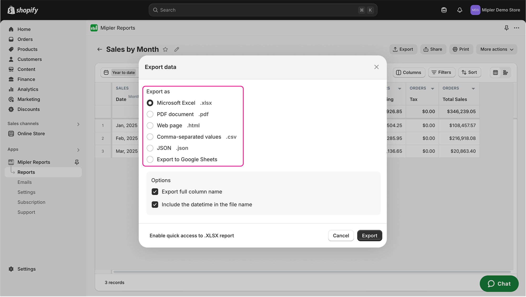 Formato di esportazione