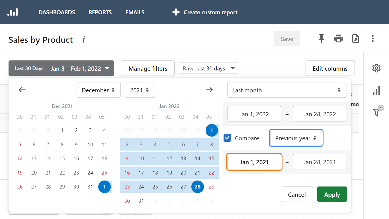 shopify sales report by product