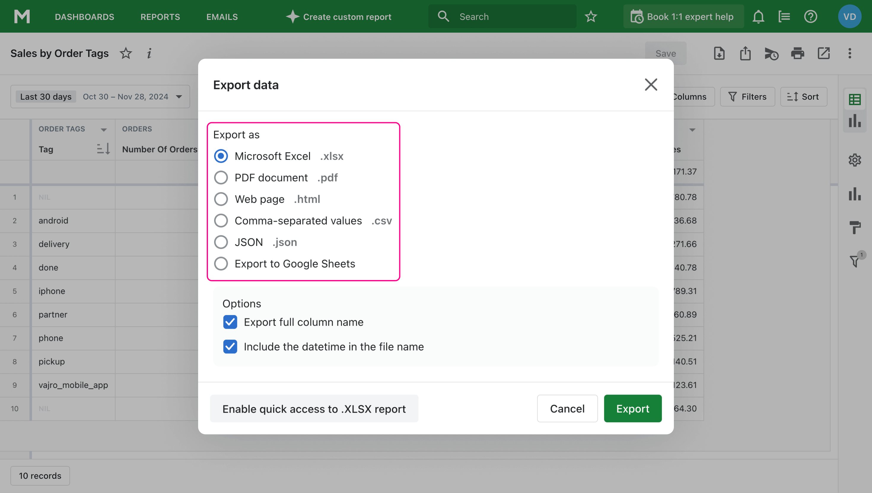 Formato de Exportação