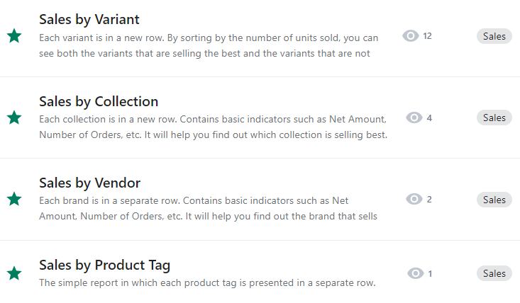 Shopify sales by product type