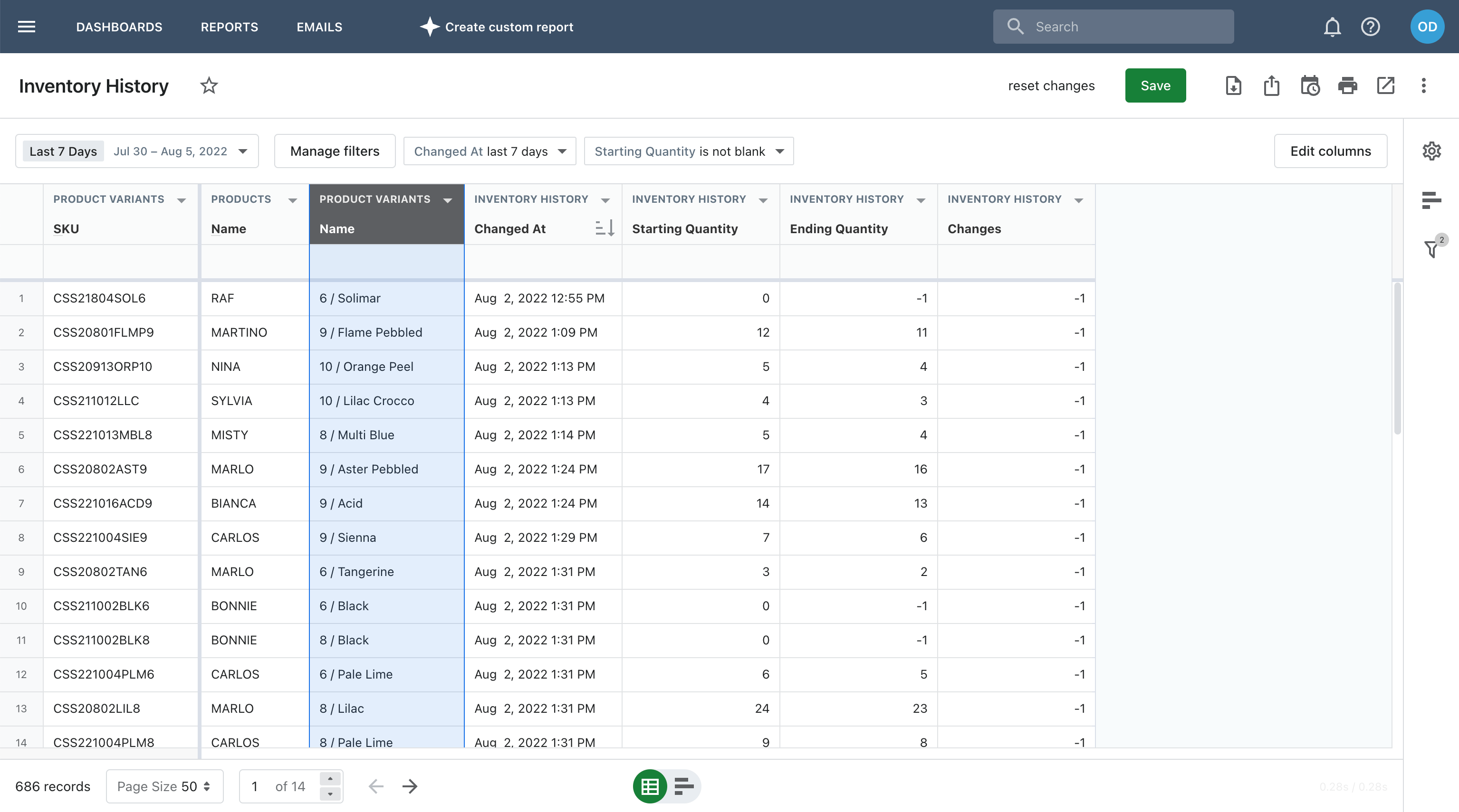 shopify inventory history report