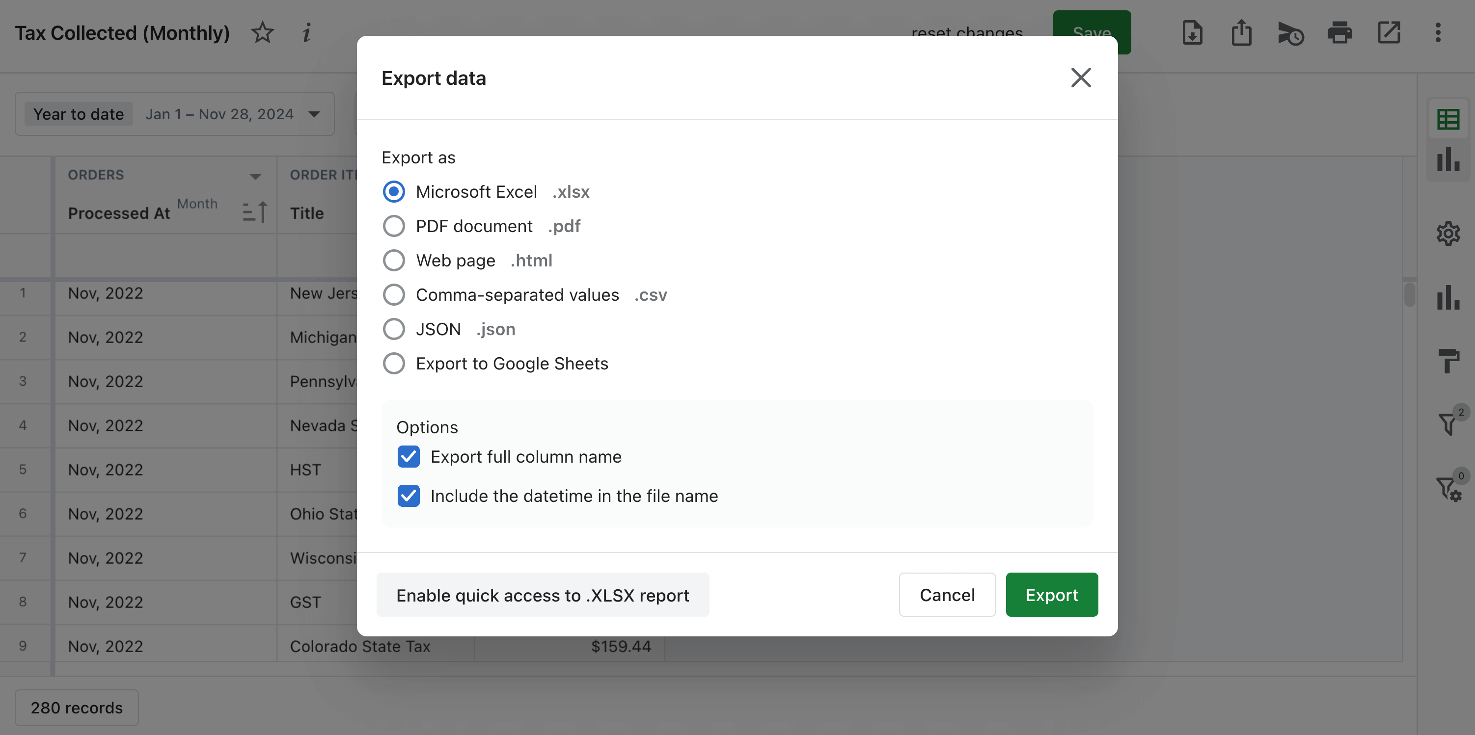 Report Tassa Raccolta Mensile