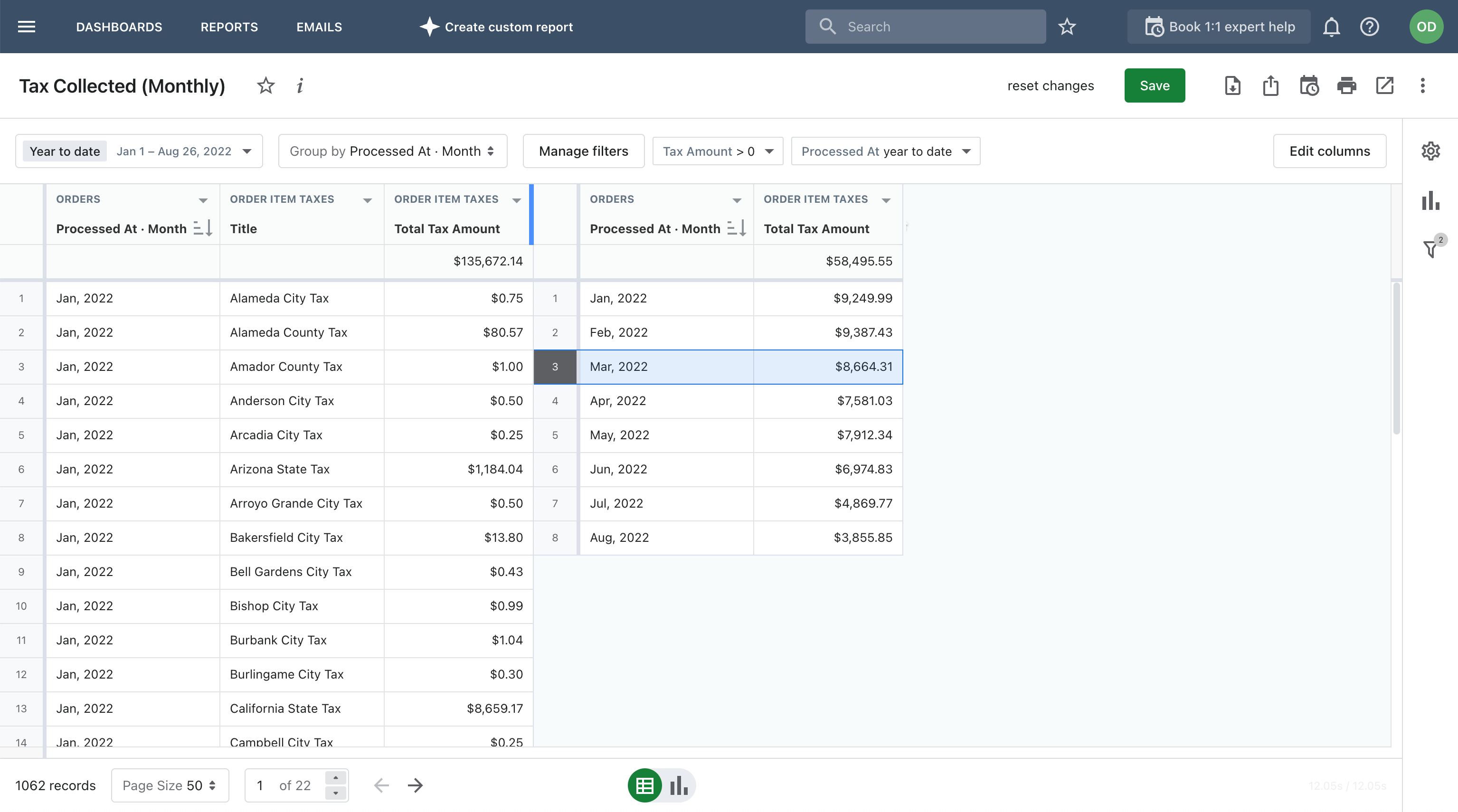 shopify tax monthly report