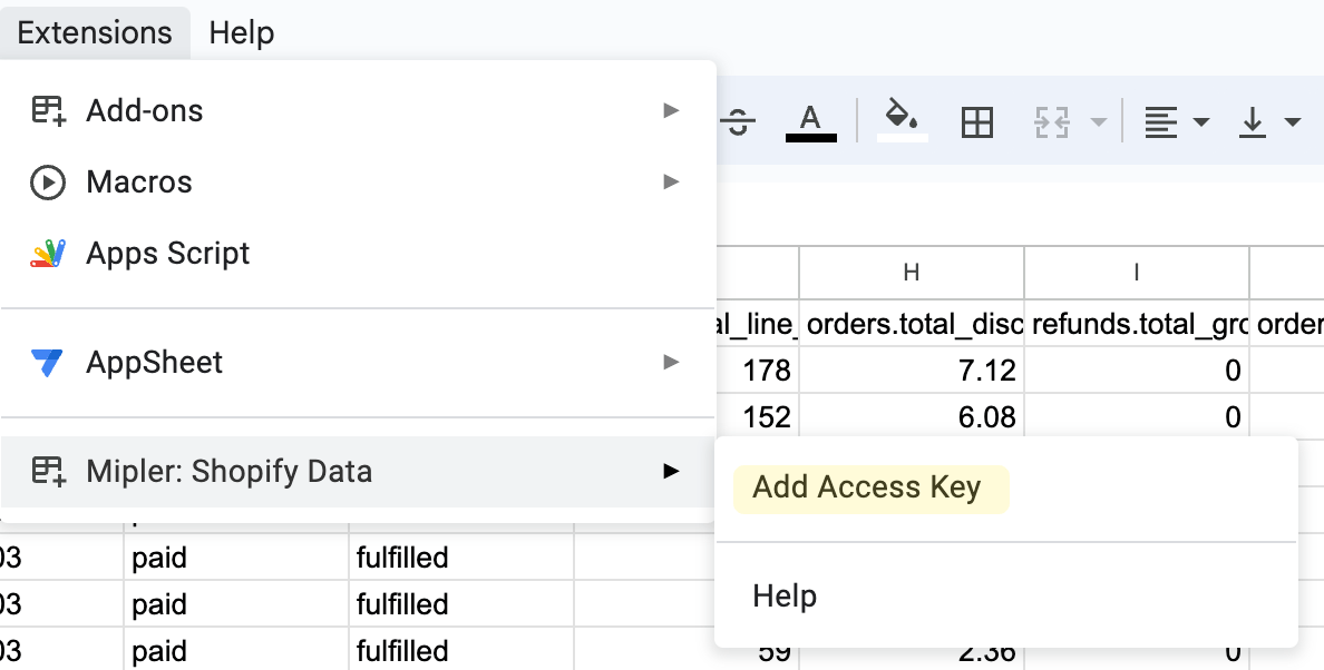Integrate Google Sheets and Shopify Mipler Reports