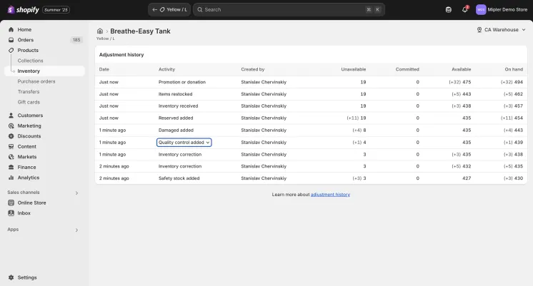How to view inventory history step 3