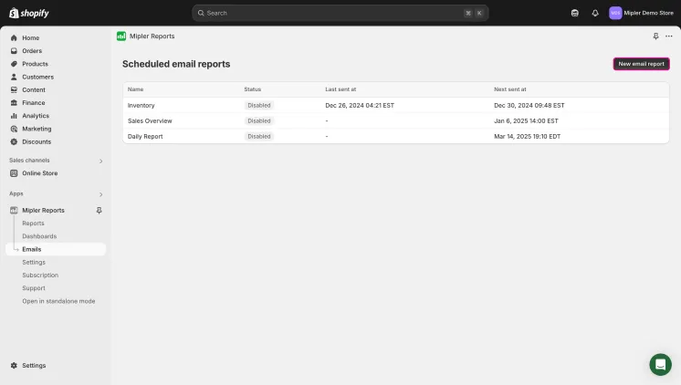 Schedule report create button