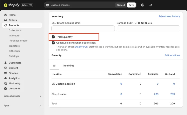 Shopify Variant Inventory Policy