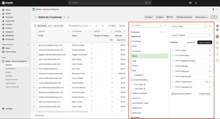 Column in Sales by Customer report