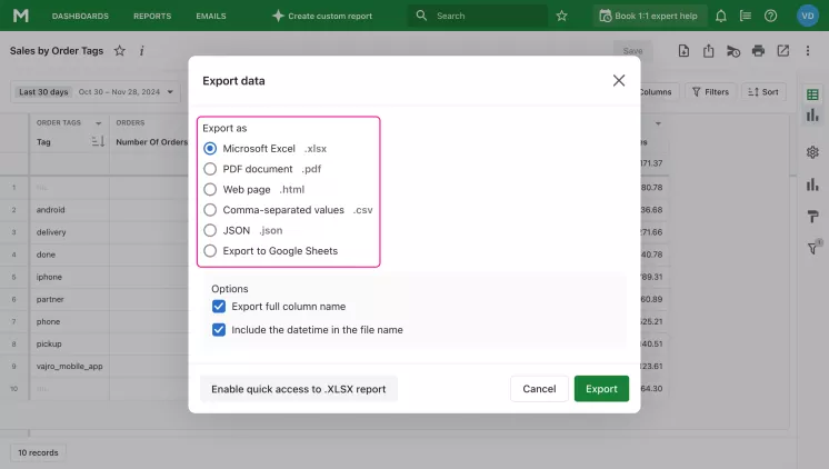 Export format