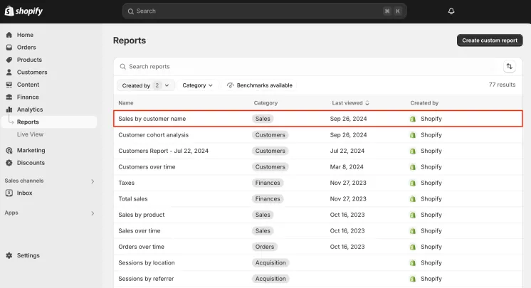 How to find Sales by Customer name report in Shopify