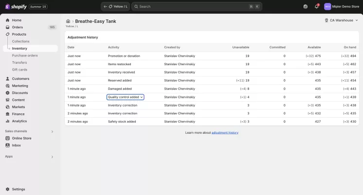 How to view inventory history step 3