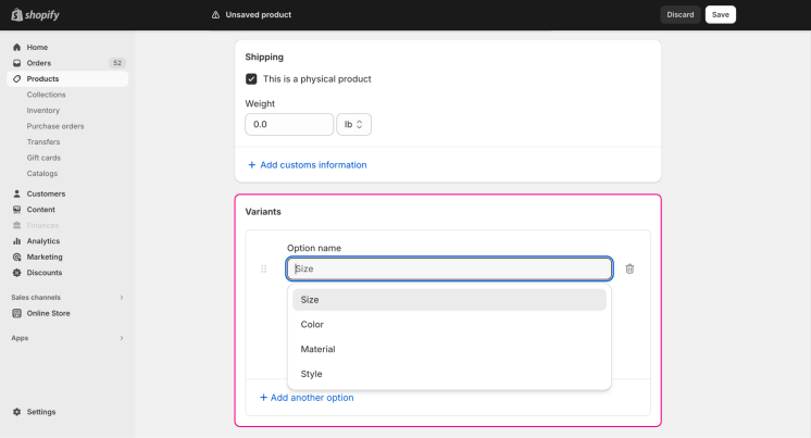 how to create variants