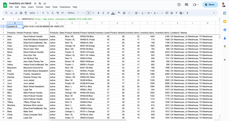 google sheets integration with shopify via importdata