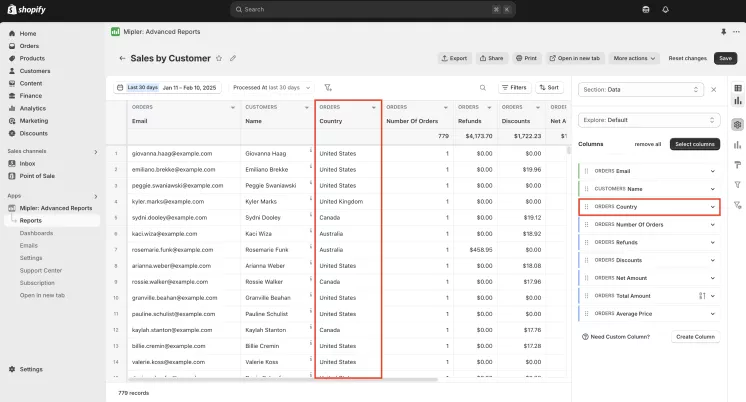 How to add country to Sales by Customer report