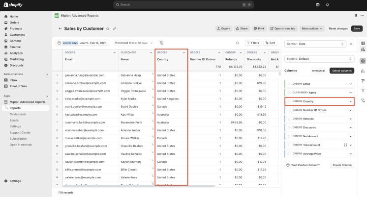 How to add country to Sales by Customer report