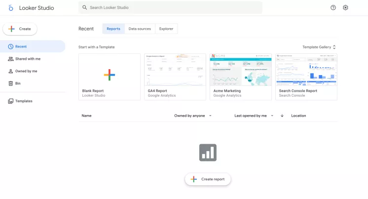 The screenshot demonstrates the interface of Looker Studio