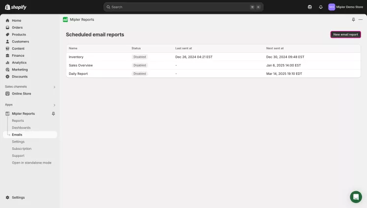 Schedule report create button