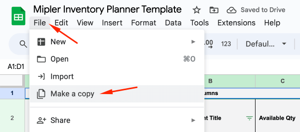 How to make a copy of Google Sheets Template. Step 2