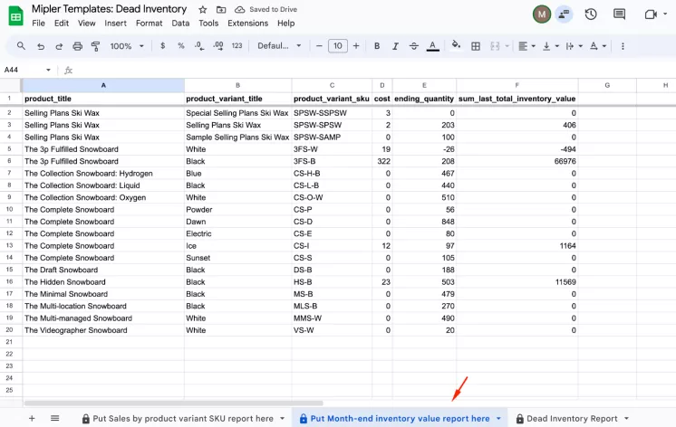 Paste month-end inventory report