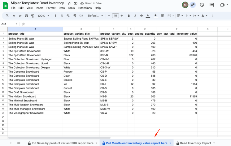 Paste month-end inventory report