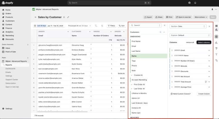 Column in Sales by Customer report