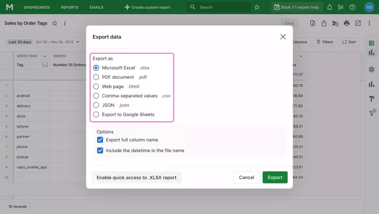 Export format
