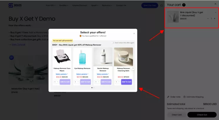 Gift selection pop-up example on Shopify
