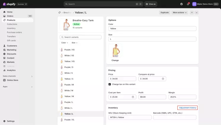 How to view inventory history step 2