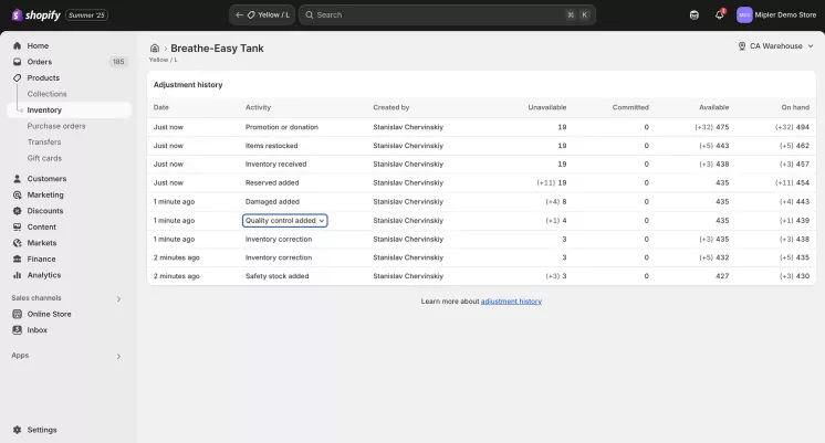 How to view inventory history step 3