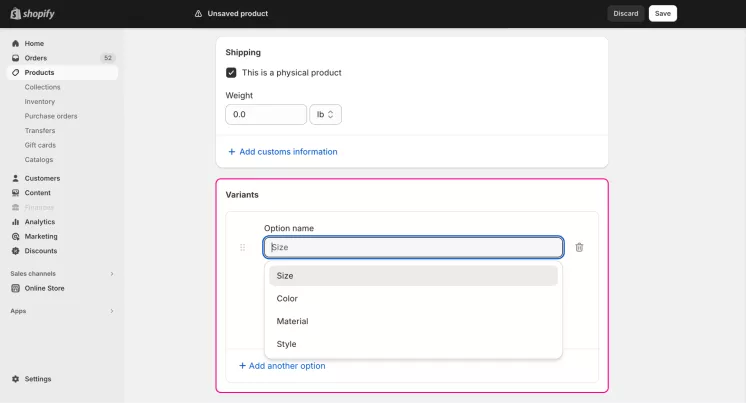 how to create variants