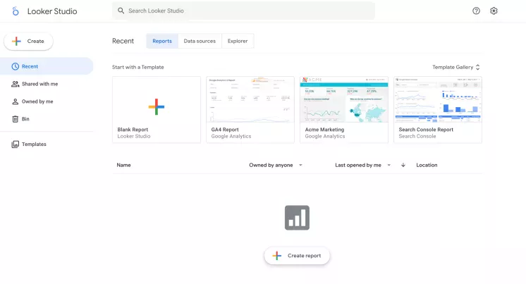 The screenshot demonstrates the interface of Looker Studio