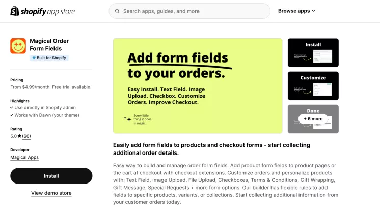 Magical Order Form Fields app