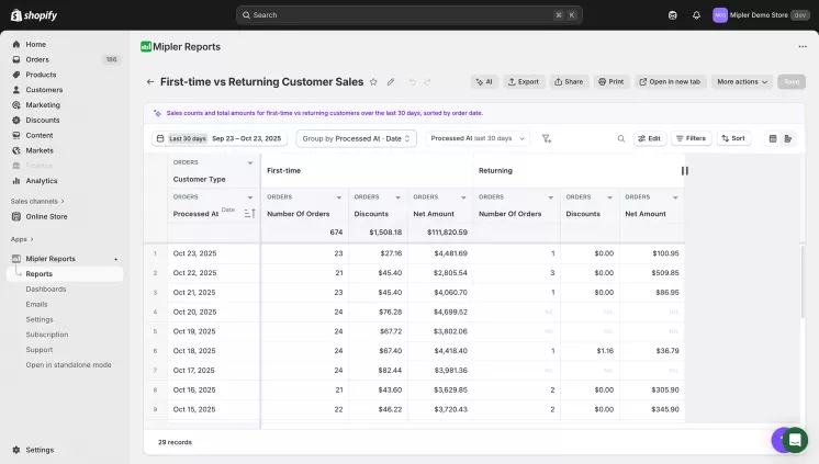 New vs returning report
