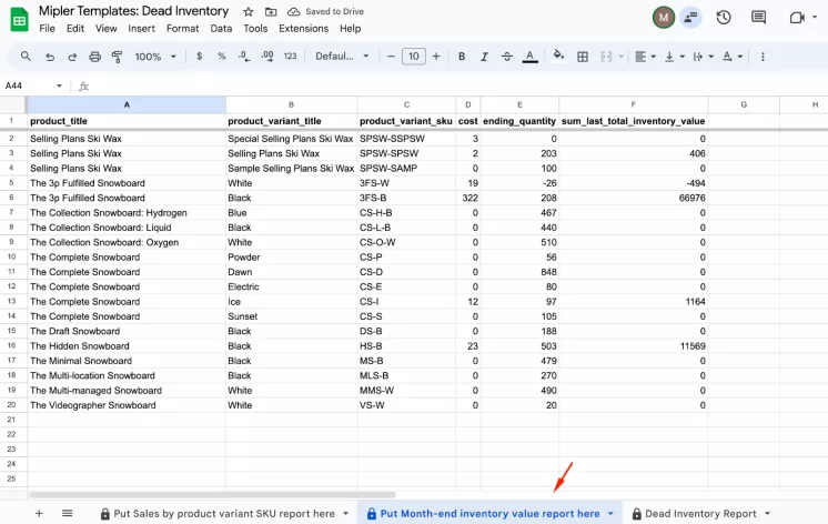 Paste month-end inventory report