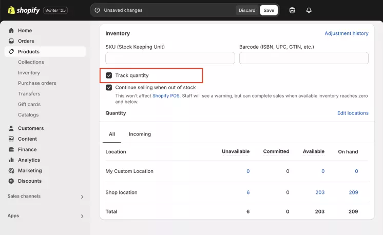 Shopify Variant Inventory Policy