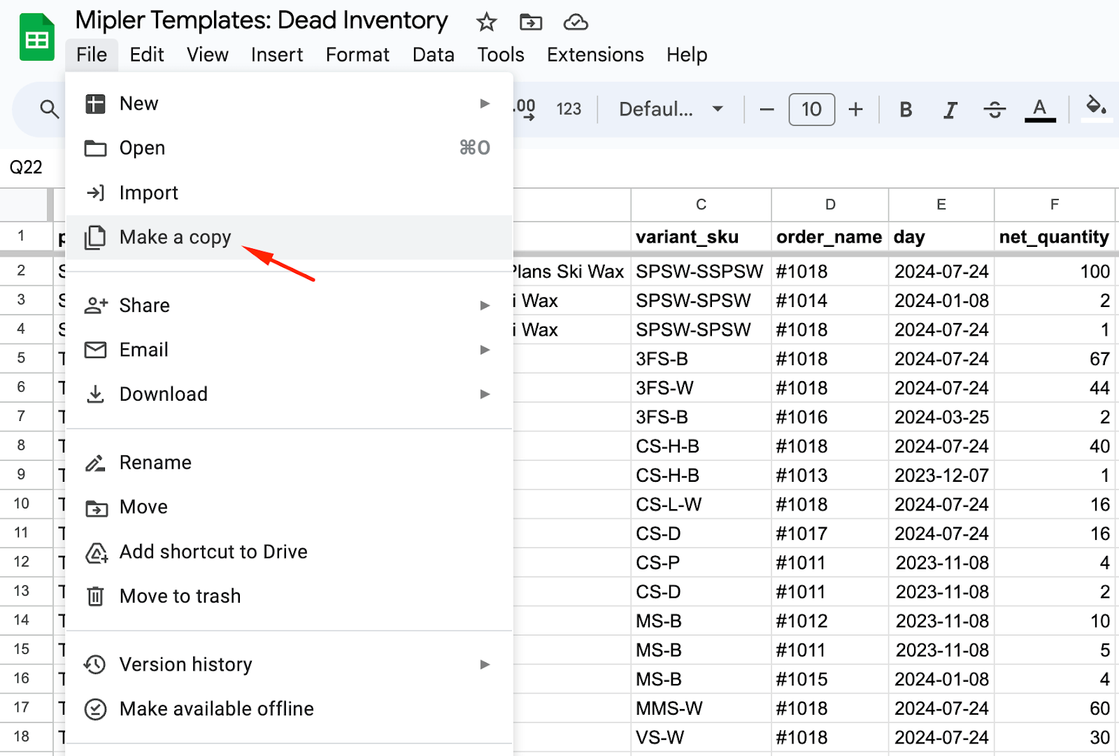Maak een kopie van de sjabloon