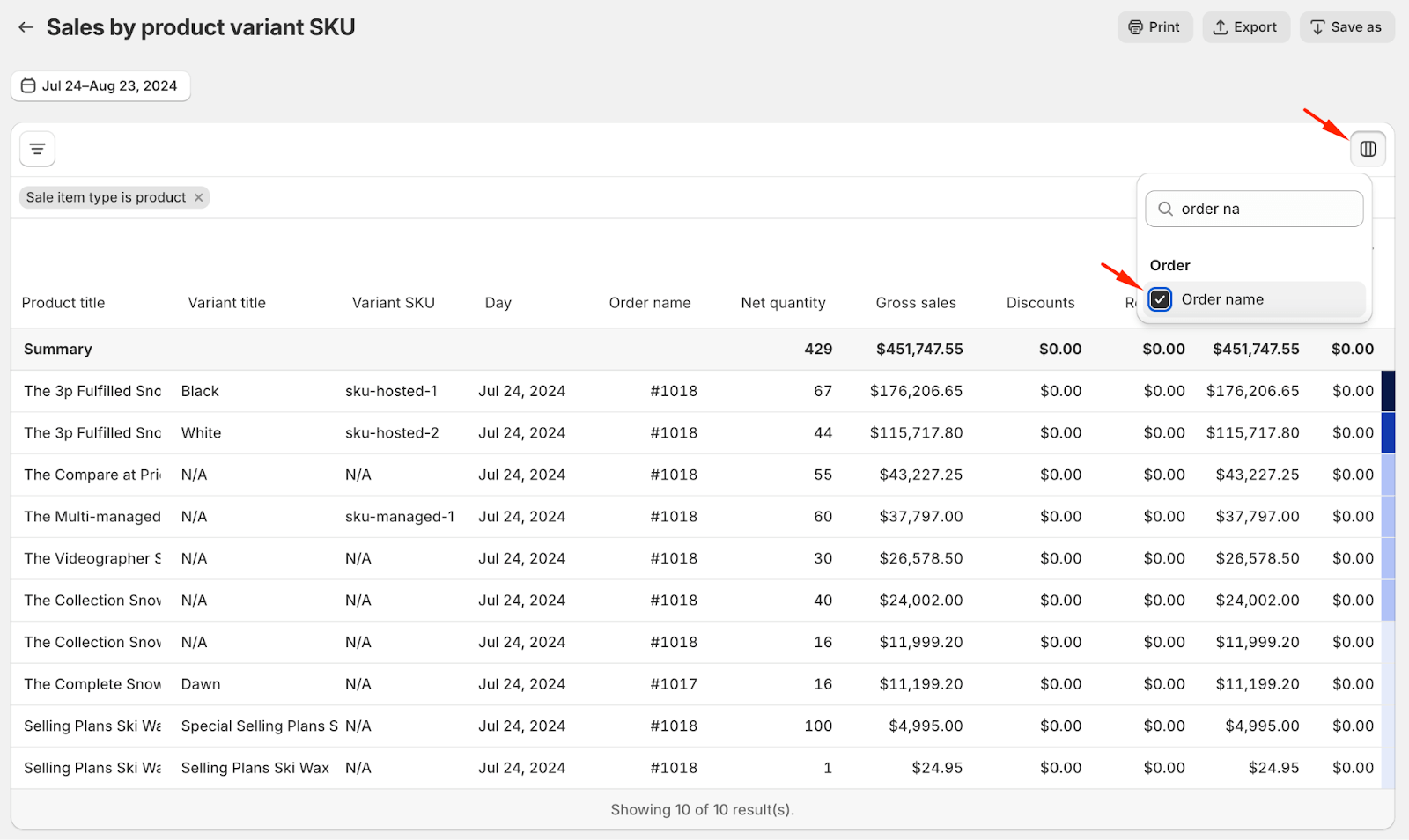 Voeg een kolom voor ordernaam toe