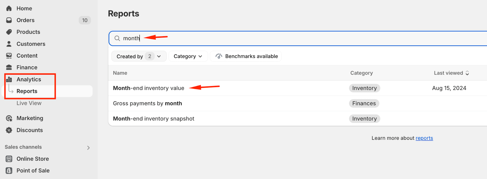 Maandelijkse inventariswaarde rapport