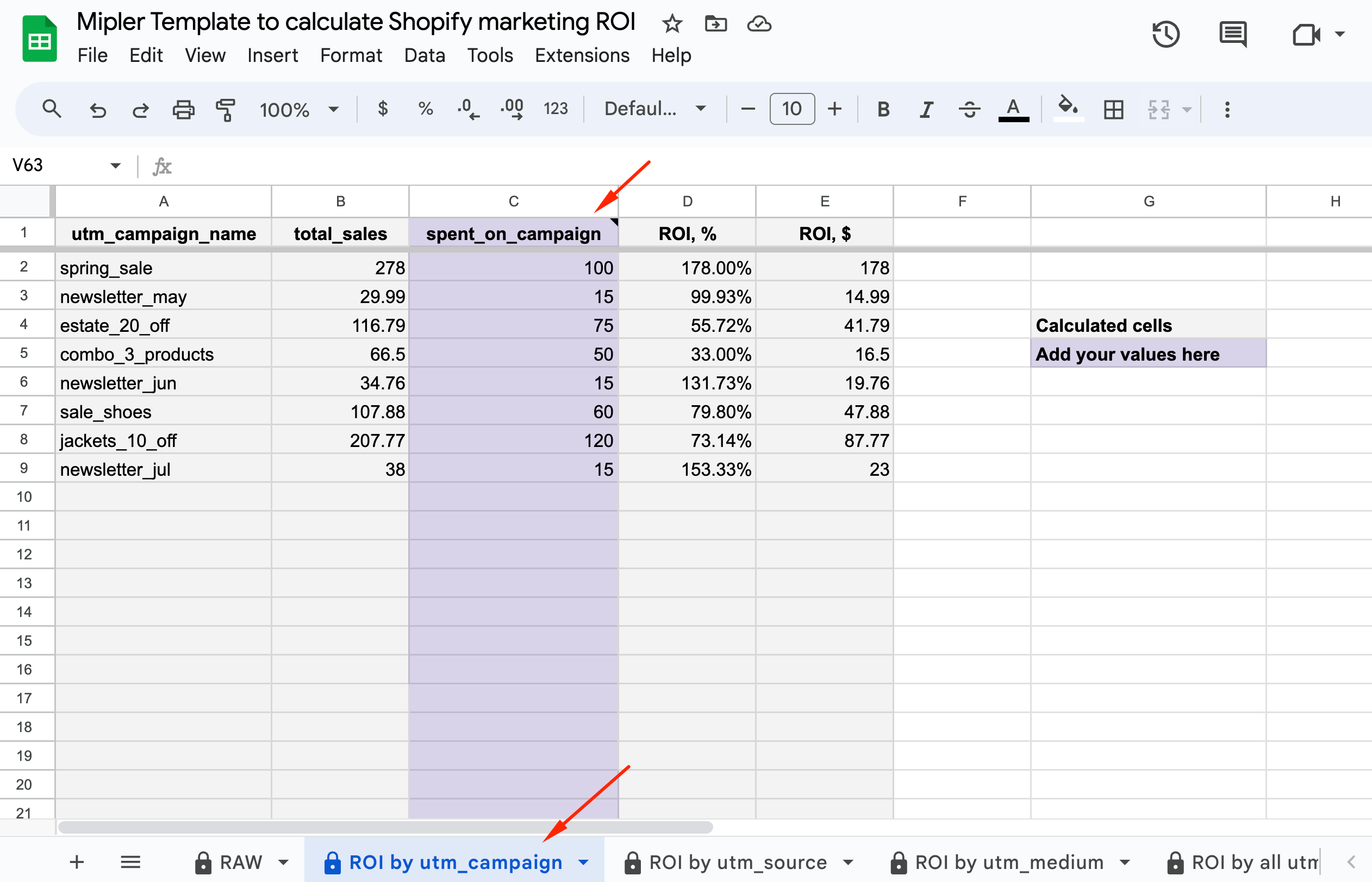 Add costs spent on every campaign