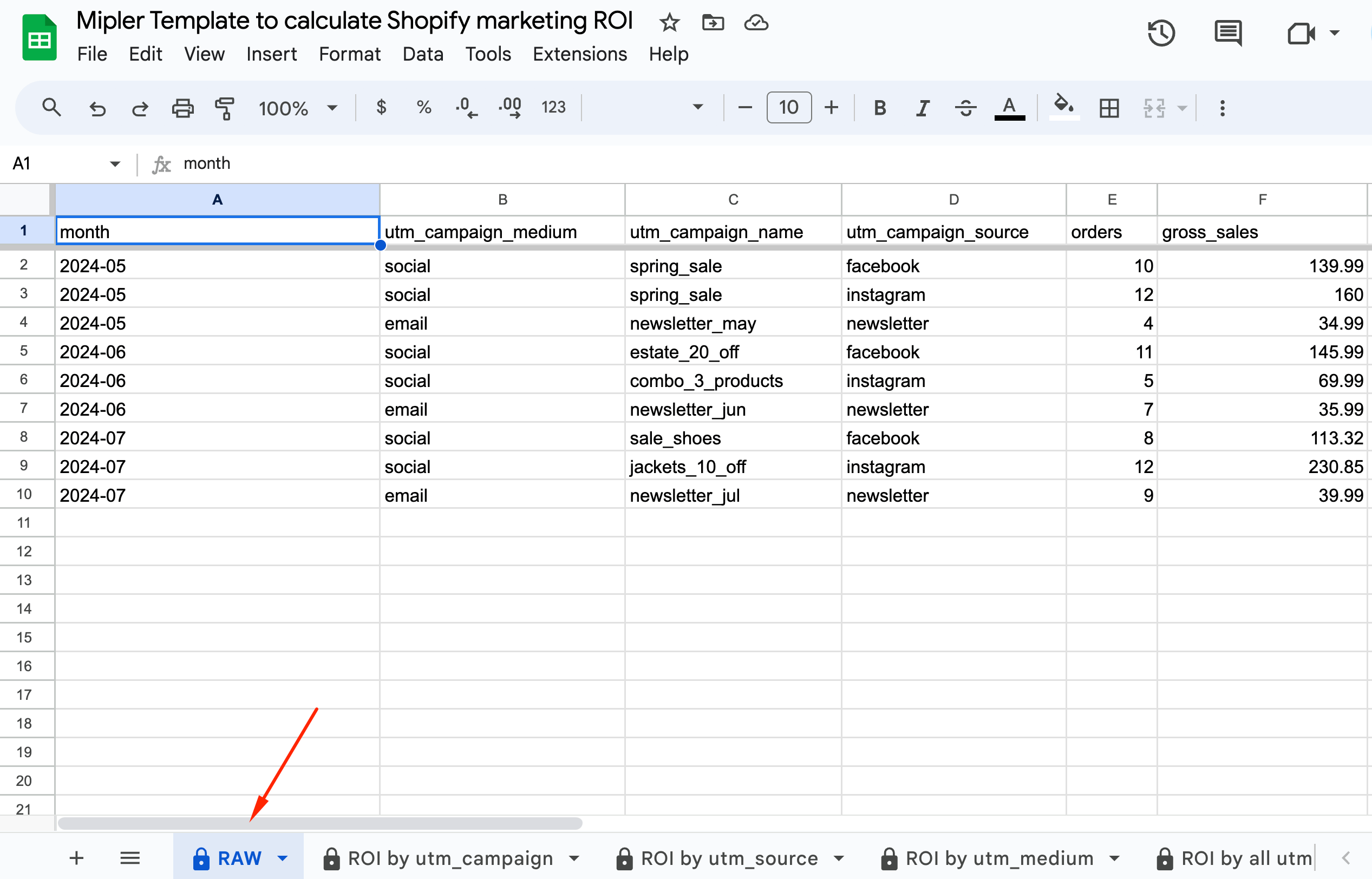 Paste your data into Mipler Template