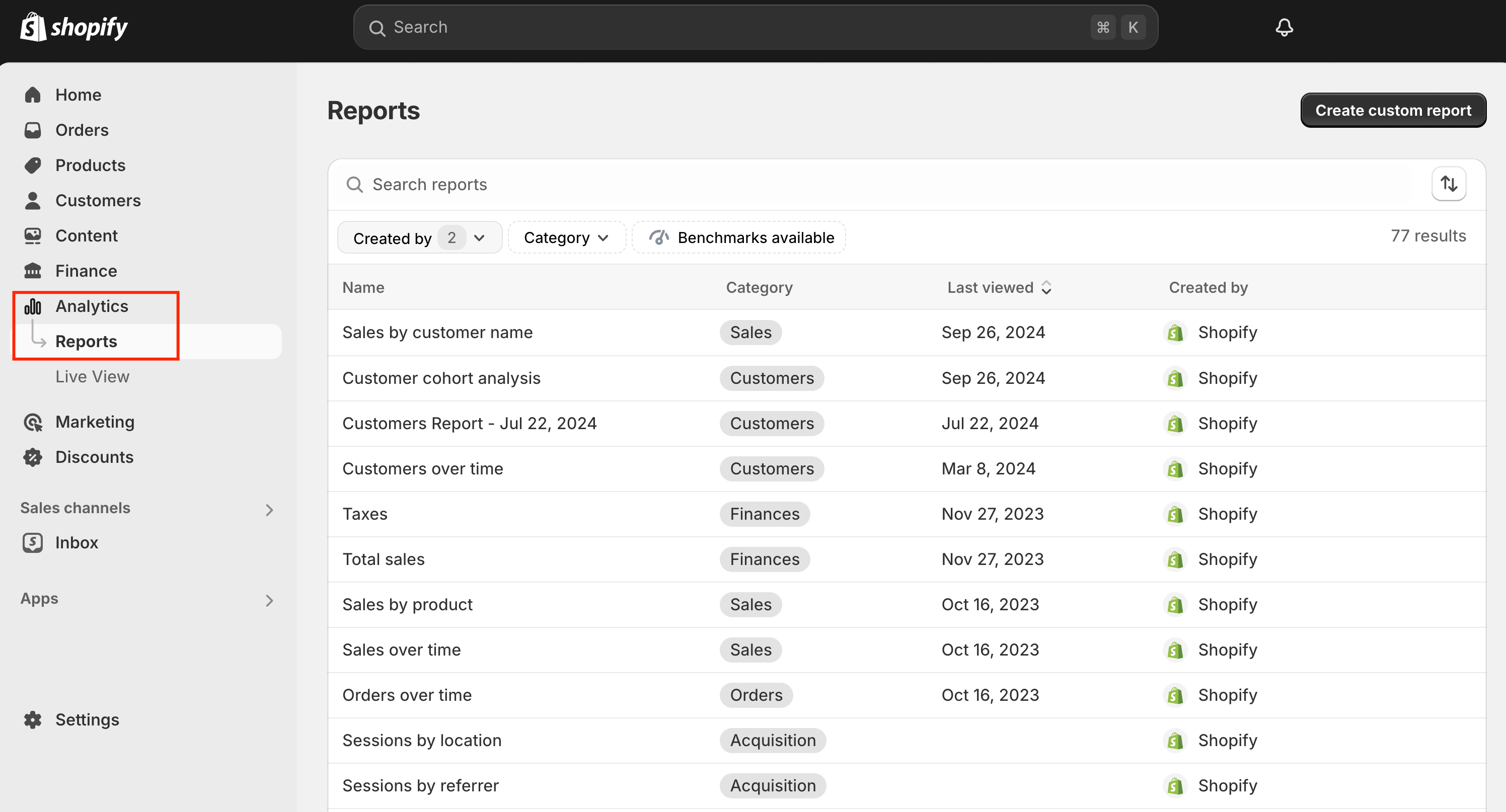 Hoe het rapport Verkoop per Klantnaam in Shopify te vinden